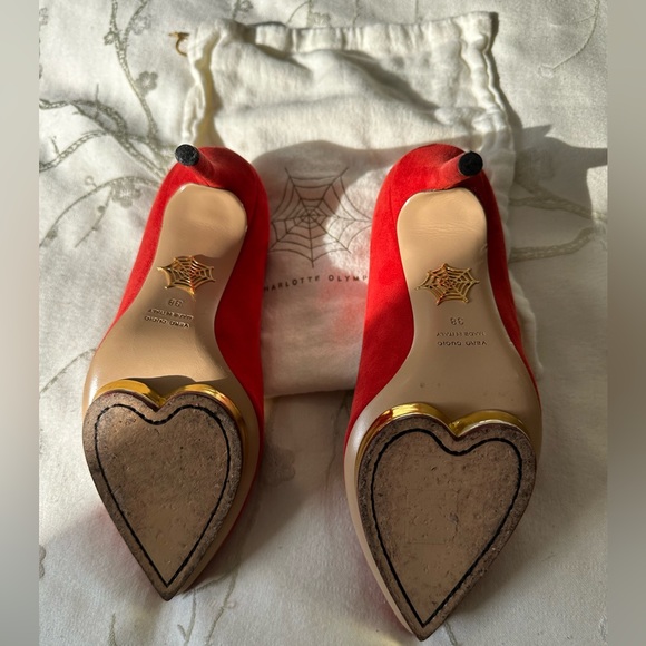 Charlotte Olympia Red Suede Debbie Heart Platform Heels Size 8 - Picture 6 of 8